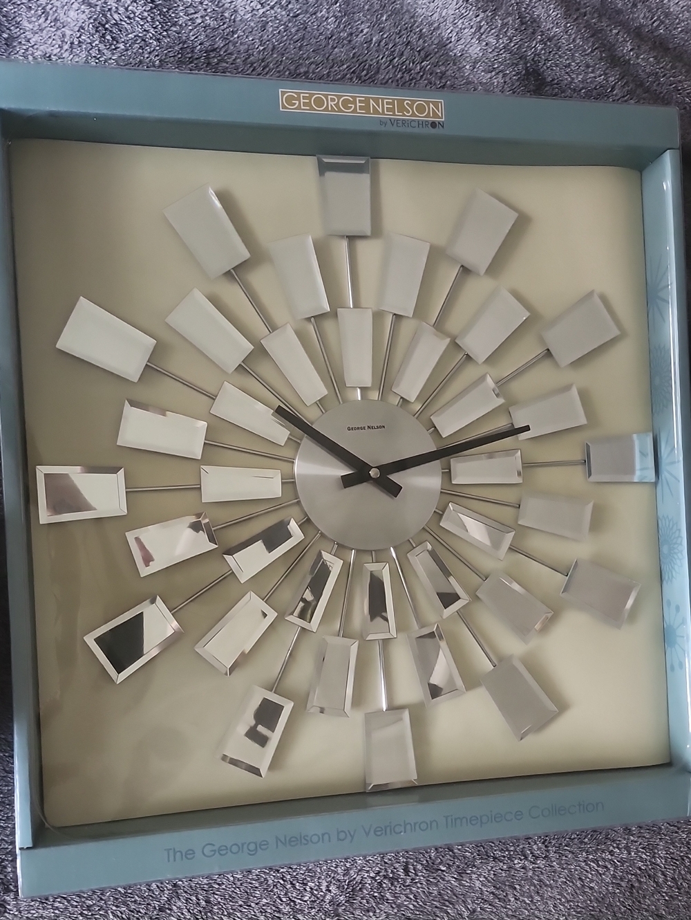 George Nelson Modern Silver Sunburst Mirror Accent Wall Clock